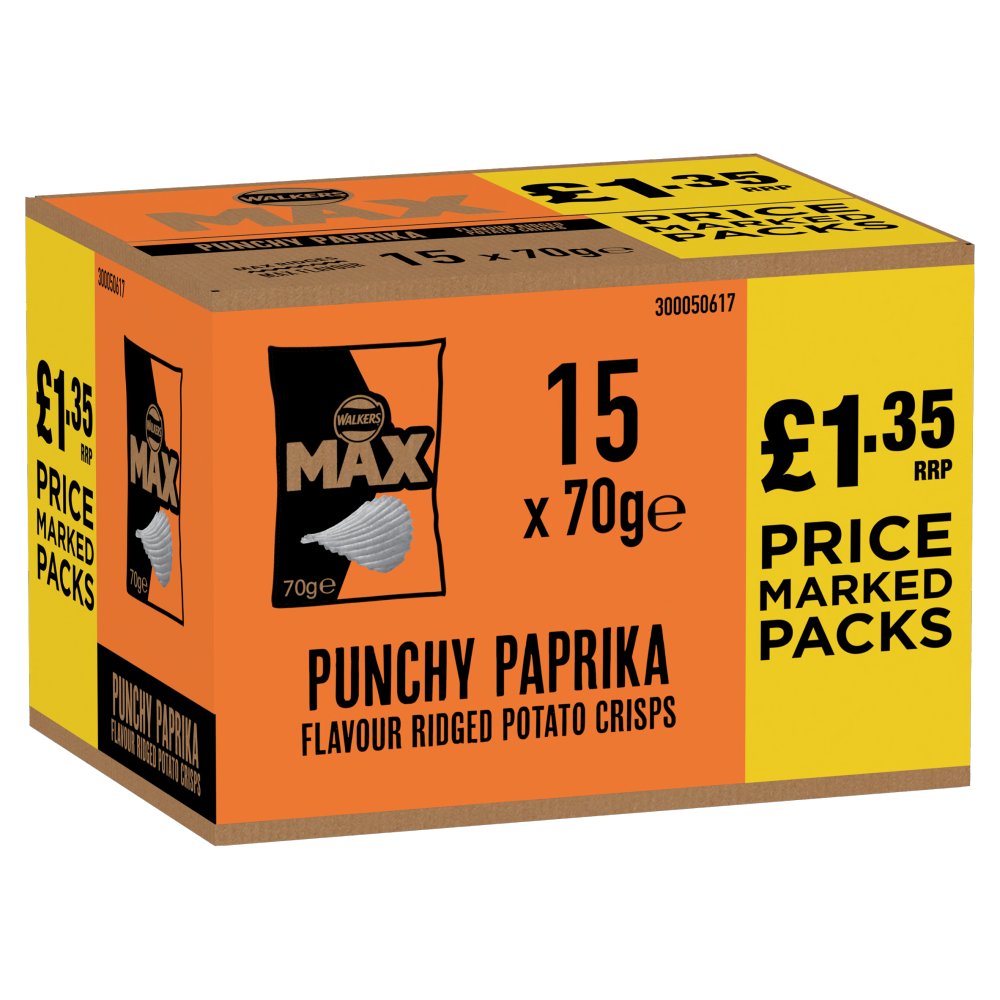Walkers Max Punchy Paprika Sharing Crisps 70g PMP (Case of 15)