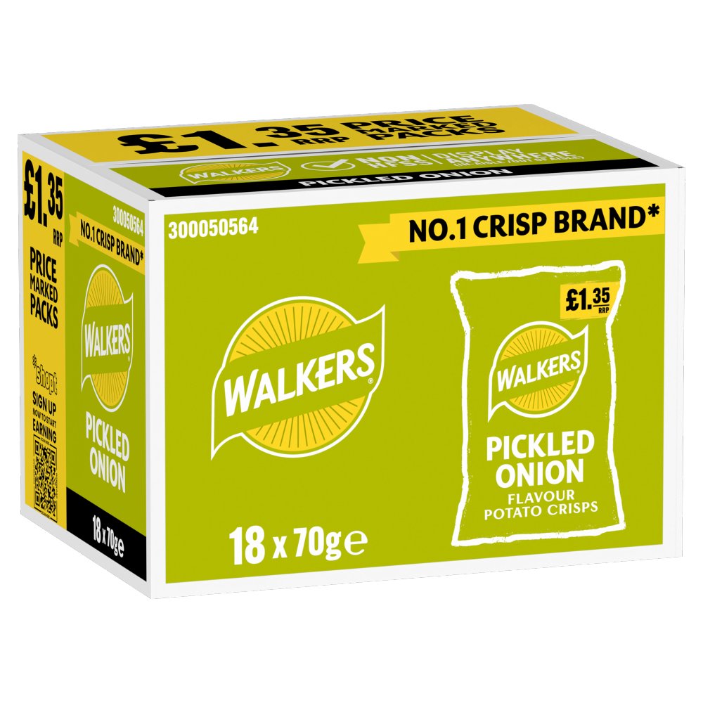 Walkers Pickled Onion Sharing Crisps 70g PMP (Box of 18)