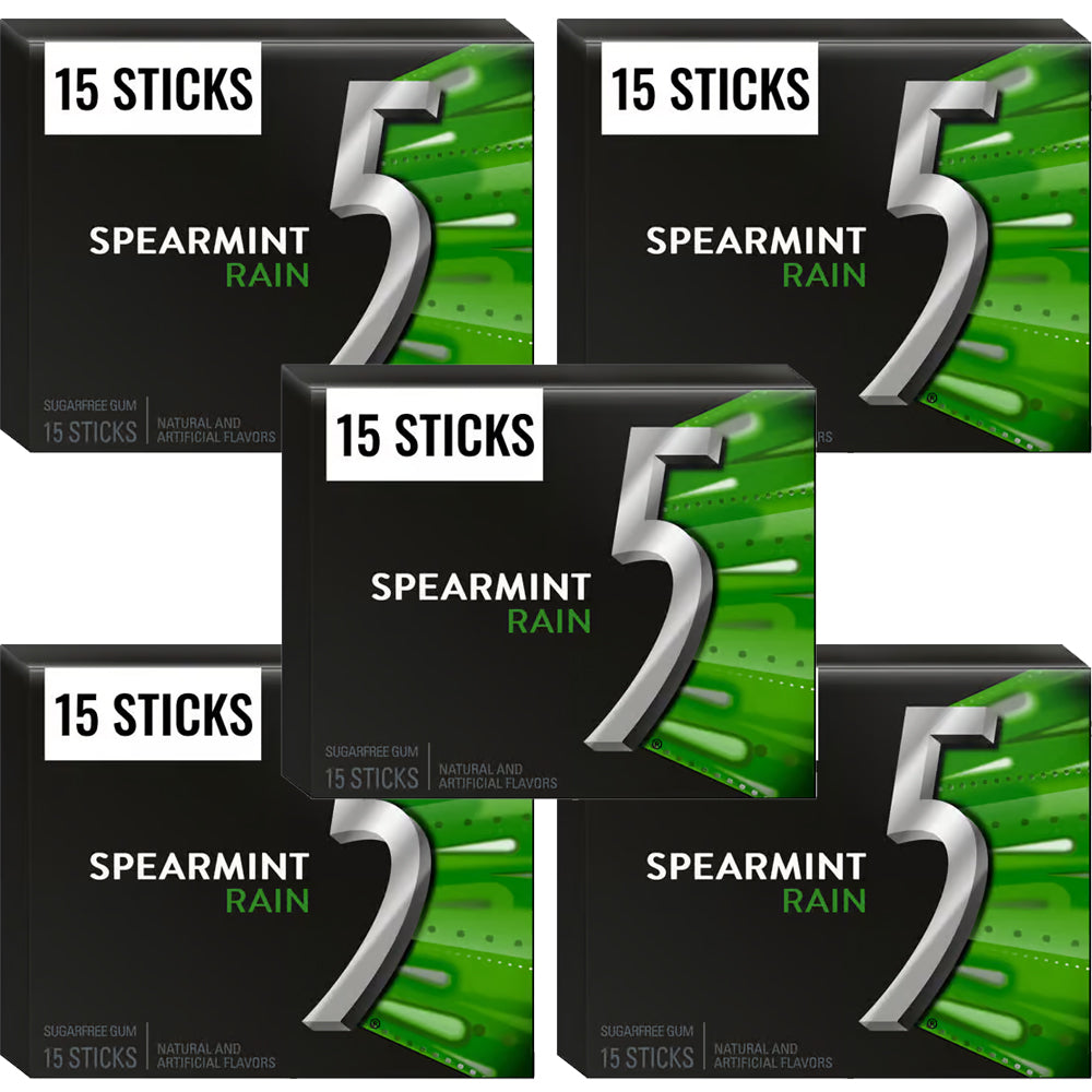 Wrigley’s 5 Gum Rain Spearmint Sugar Free Chewing Gum 5 & 10 Packs