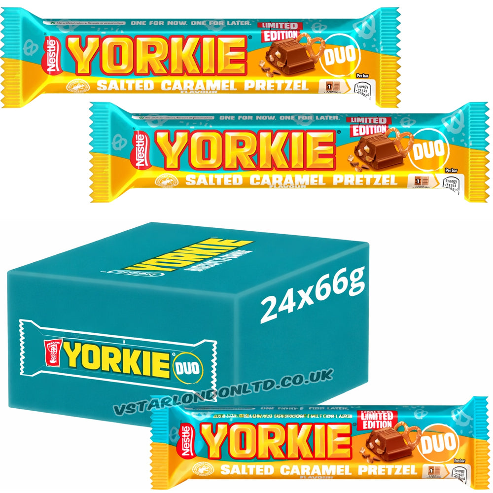 Yorkie Salted Caramel Pretzel Milk Chocolate DUO Bar 66g (12 & 24 Bars)