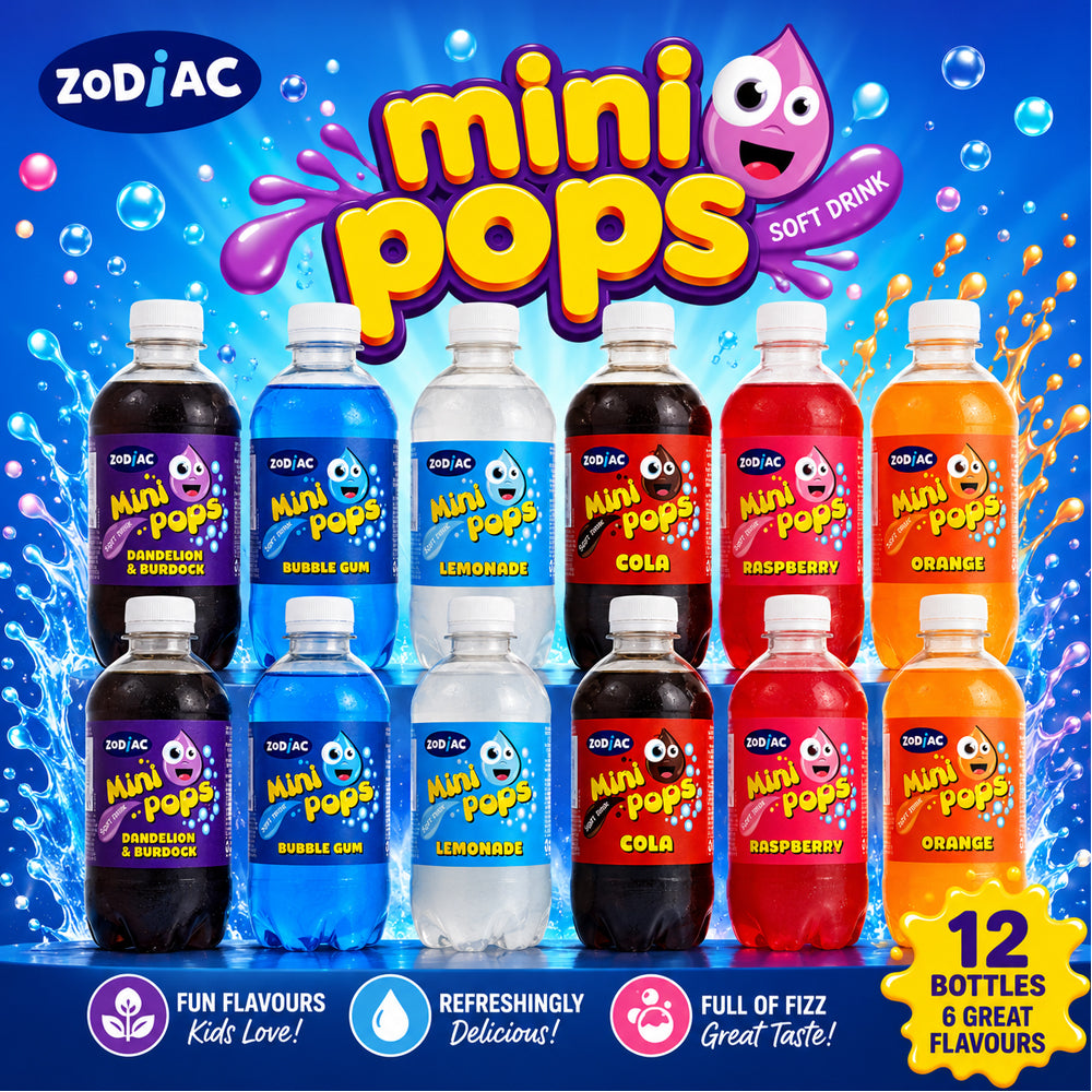 Zodiac Mini Pops Random Mixed Flavour Soft Drinks 12 x 330ml Bottles