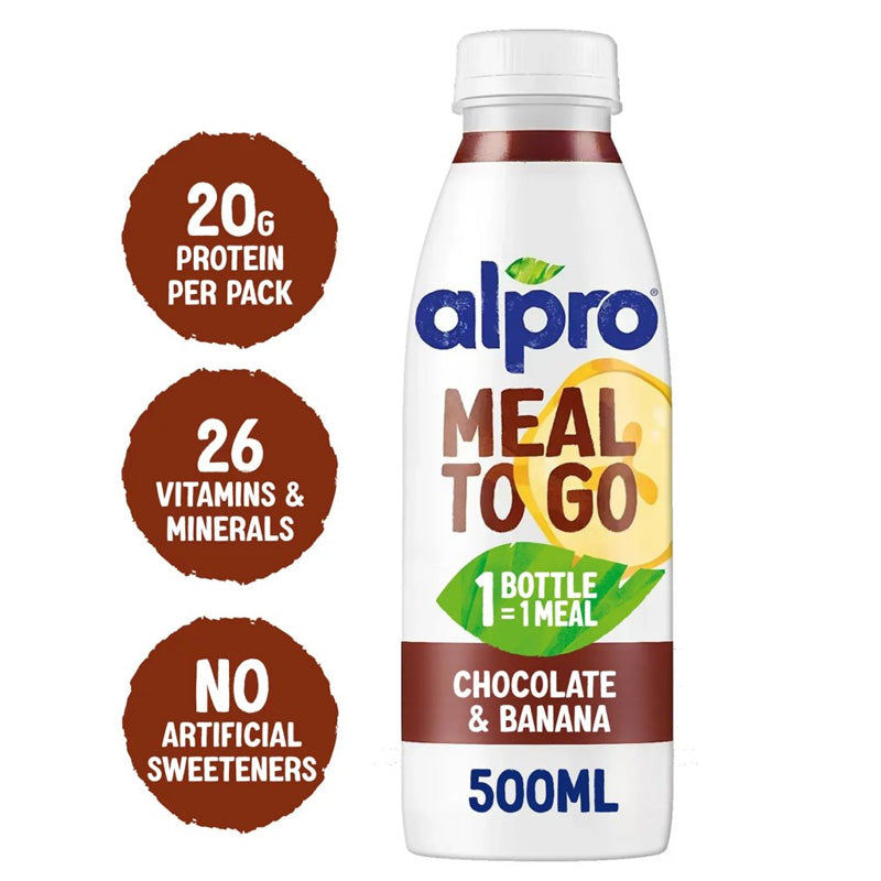 Alpro Meal To Go Drink 500ml Chocolate Banana & Vanilla Flavours (Box of 6 Bottles)