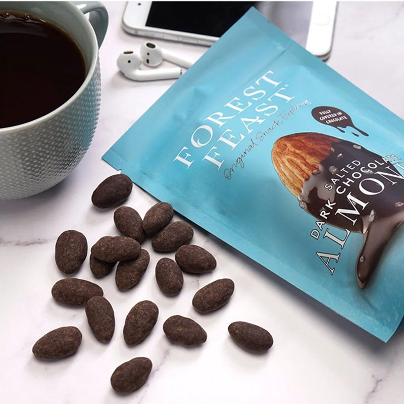 Forest Feast Salted Dark Chocolate Almonds 120g Packs Premium Chocolate Nuts (Box of 3 packs)