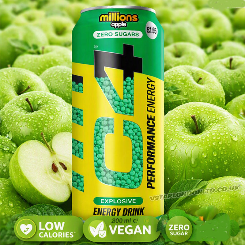 C4 Millions Apple Zero Sugar Energy Drink 500ml x 12 Cans