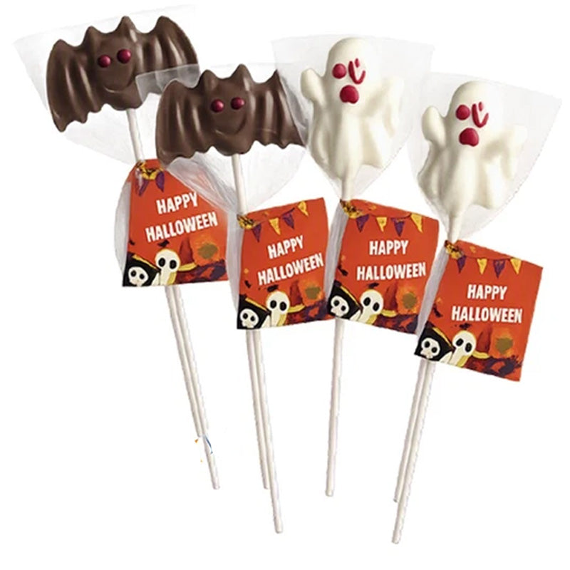 Bat & Ghost Chocolate Lollipops 20g Halloween Assortment (Box of 18 Lollies)