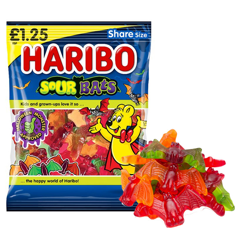 HARIBO Sour Bats 140g x 12 Packs – Sour Fruit Flavour Halloween Gums