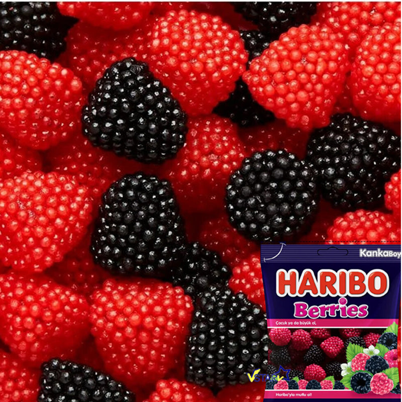 Haribo Halal Berries 80g Fruity Berry Flavour Jelly Sweets (Box of 12 or 24 packs)