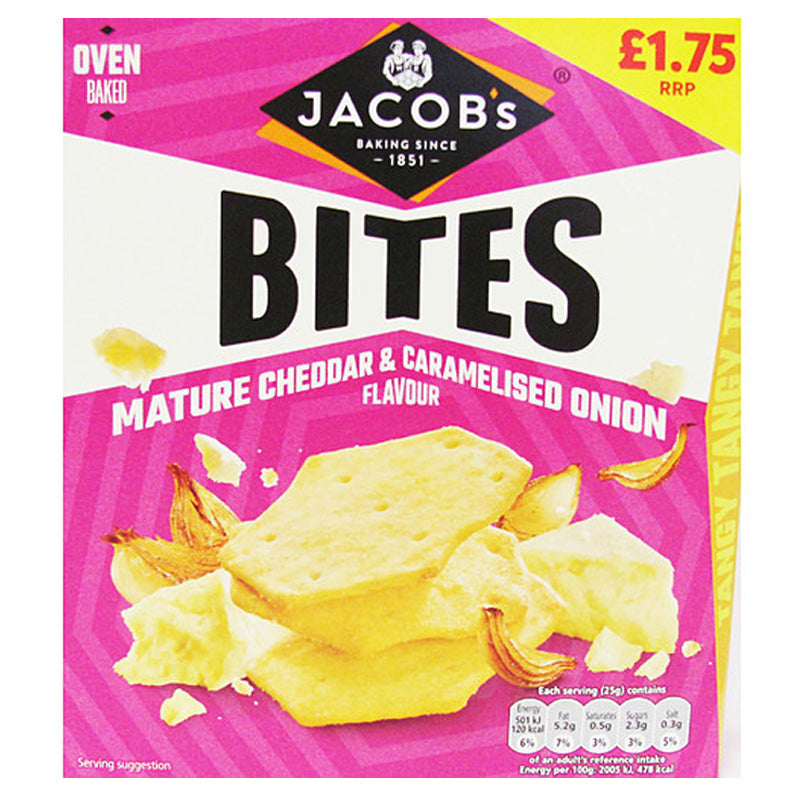 Jacob's Bites Mature Cheddar & Caramelised Onion Crackers 125g PMP (Box of 5)