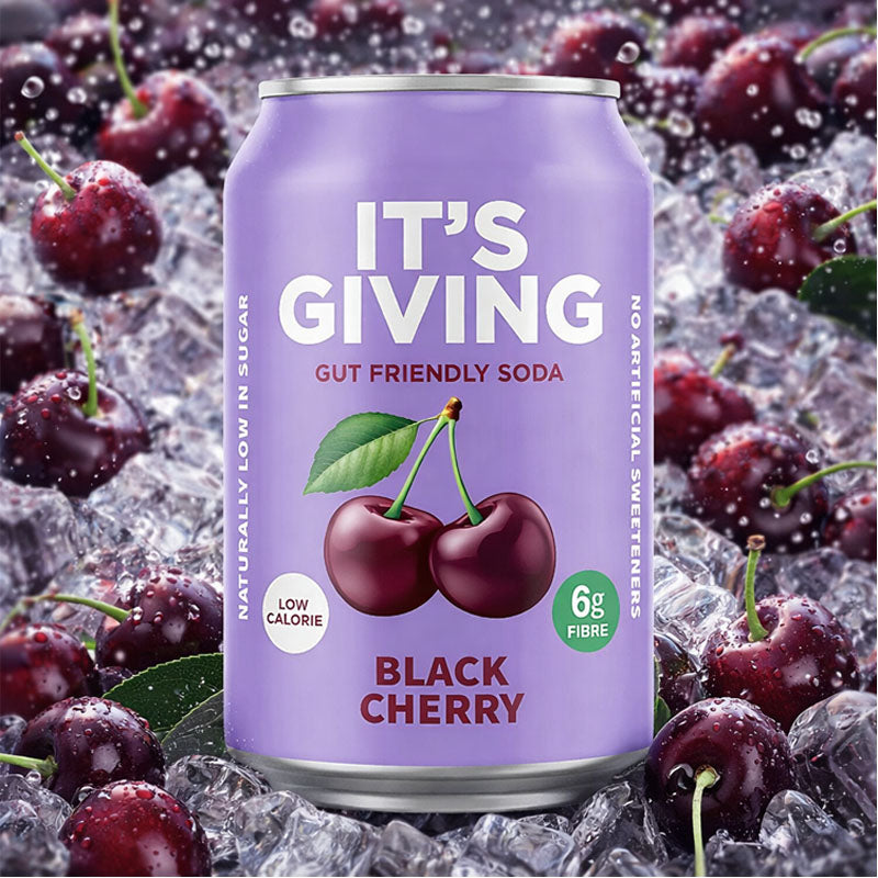 It's Giving Black Cherry Sparkling Soft Drink 330ml (Box of 12 & 24 Cans)