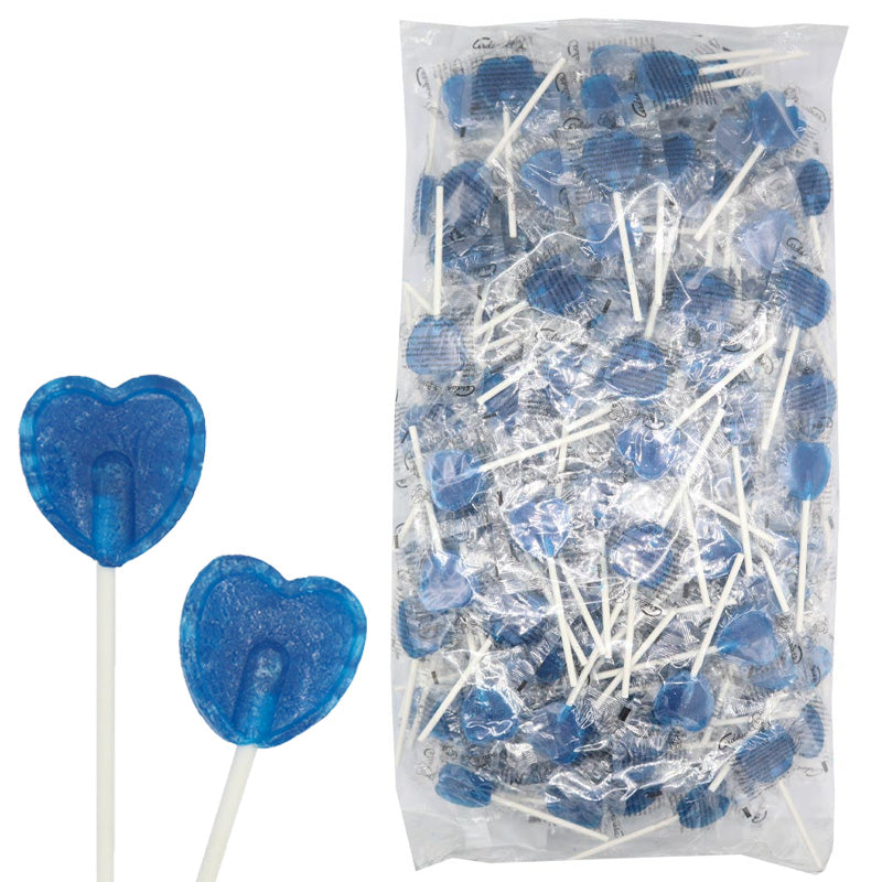 Blue Raspberry Heart Lollipops 5.2g x 200 Vegan Tongue Painting Lollies