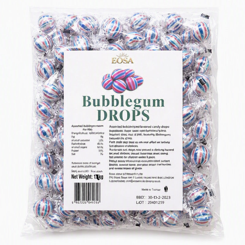 Eosa Bubblegum Drops Hard Boiled Candy 1kg Classic Bubblegum Flavour Hard Sweets Bulk Pack