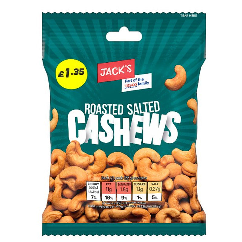 Jack's Roasted Salted Cashews 45g PMP x 24 Packs – Vegetarian Snack