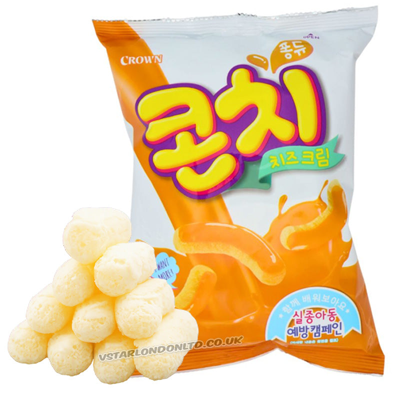 Crown Corn Chee Cheese Flavoured Snack 66g Korean Cheese Corn Snacks (Box of 18 Packs)