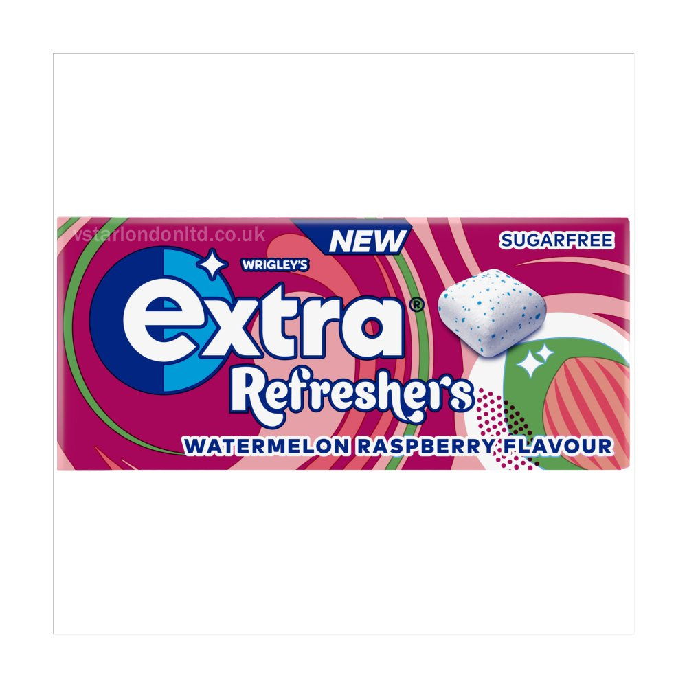 Extra Refreshers Watermelon Raspberry Flavour Sugar-Free Chewing Gum Handy (Box of 16 packs & 7 Pieces in each)