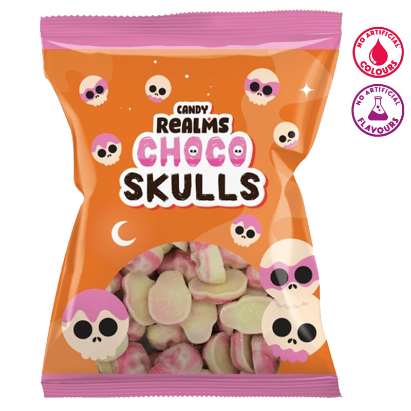 Candy Realms Choco Skulls Strawberry & Cream Sweets 110g (Box of 12 Packs)