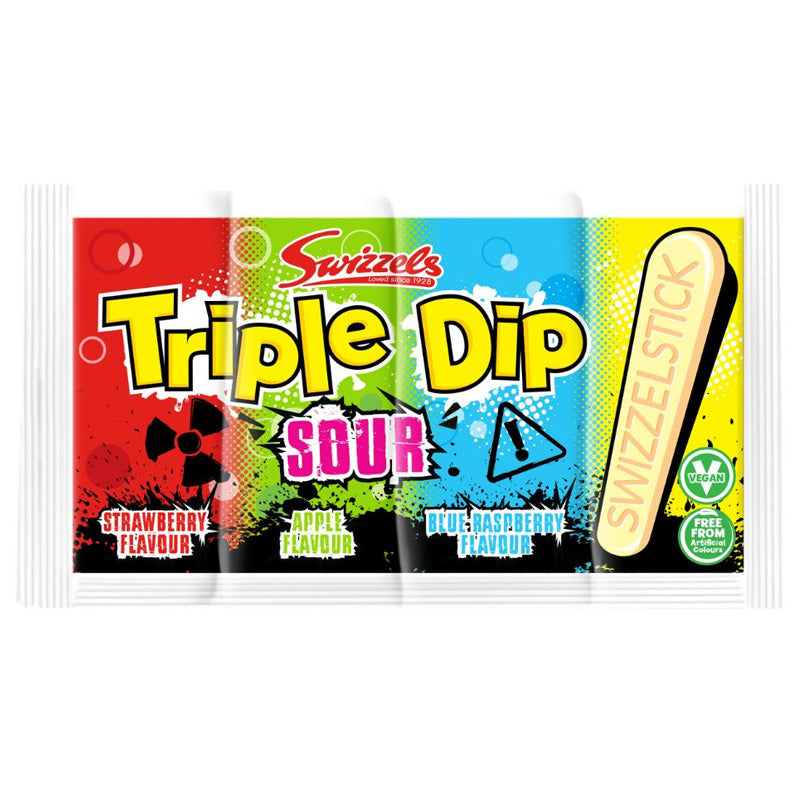 Swizzels Triple Dip Sour 23g x 36 Fruit Flavour Fizzy Sherbet Dips