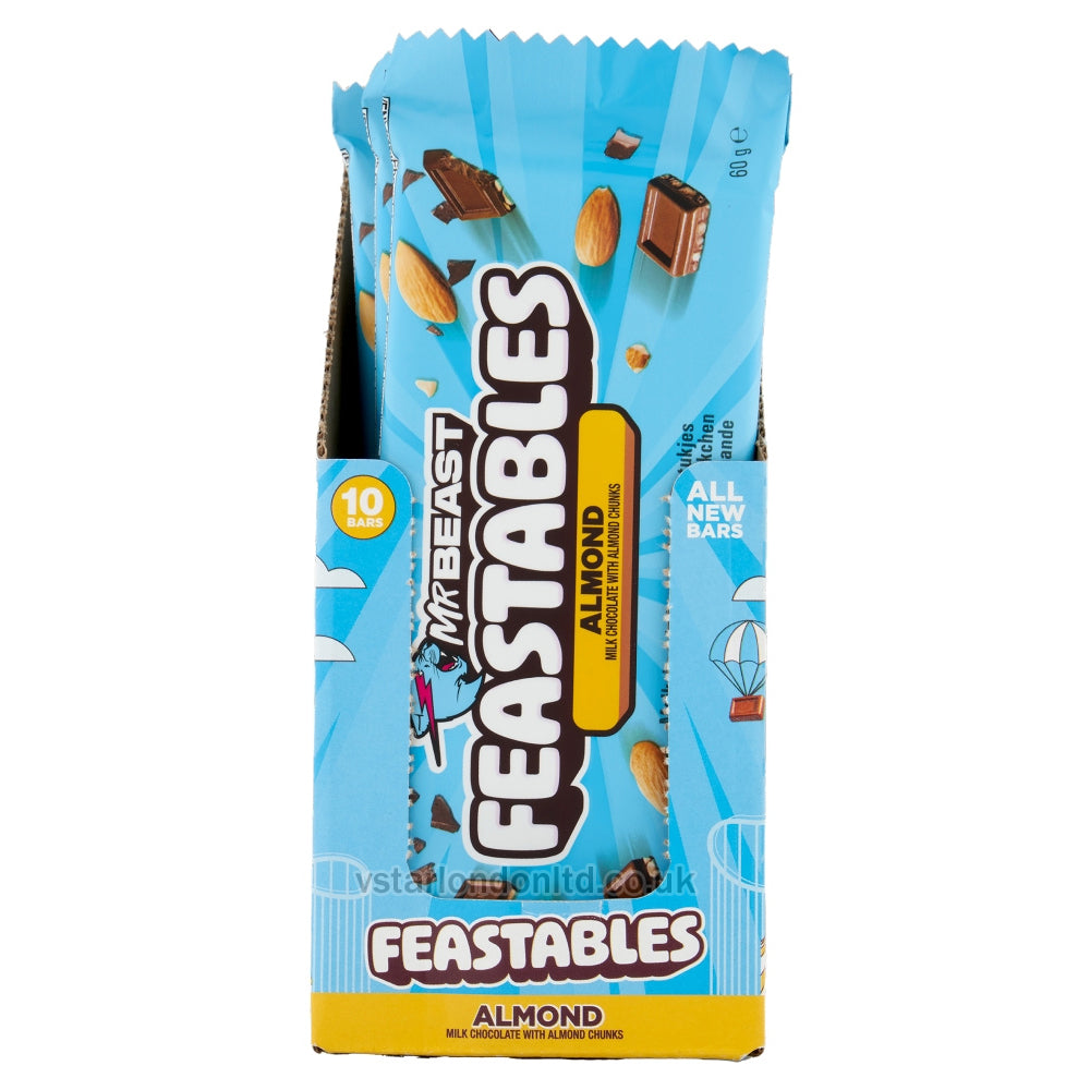 Feastables Mr Beast Almond Milk Chocolate with Almond Chunks Bar 60g(Pack of 10 Bars)