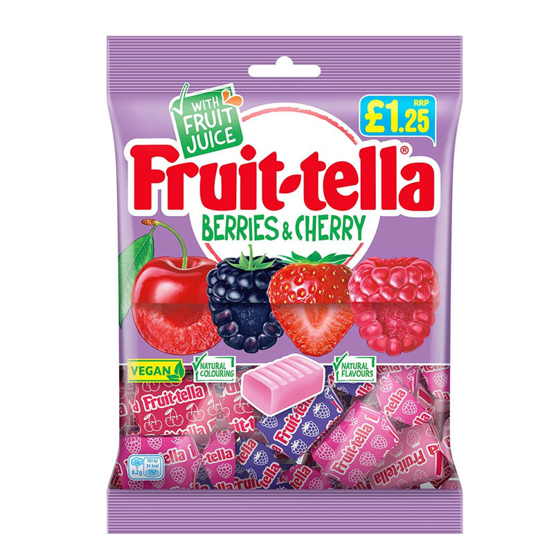Fruit-tella Berries & Cherry Bag 135g PMP Assorted Chewy Fruit Sweets (Box of 12 Packs)
