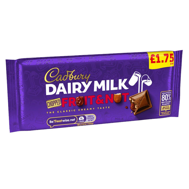 Cadbury Dairy Milk Fruit & Nut Chocolate 95g x 22 Packs | Milk Chocolate PMP Bars