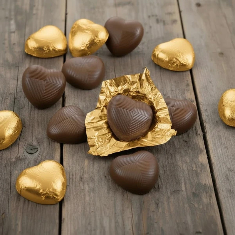 Gold Foiled Chocolate Hearts Whitakers Milk Chocolate 1kg - 5kg Bulk Pack