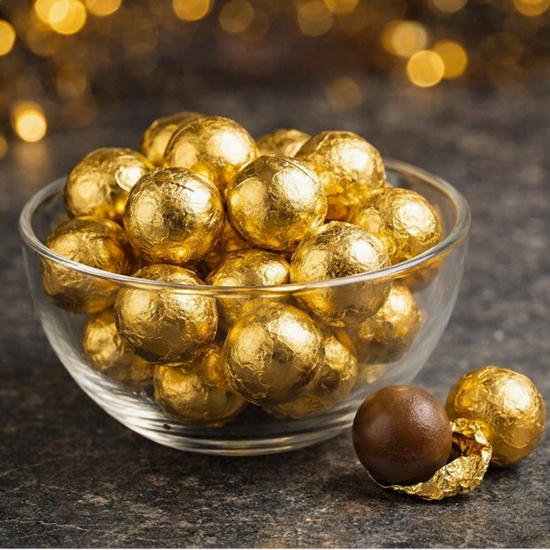 Solid Milk Chocolate Balls Gold Foiled 1kg – Milk Chocolate Sweets