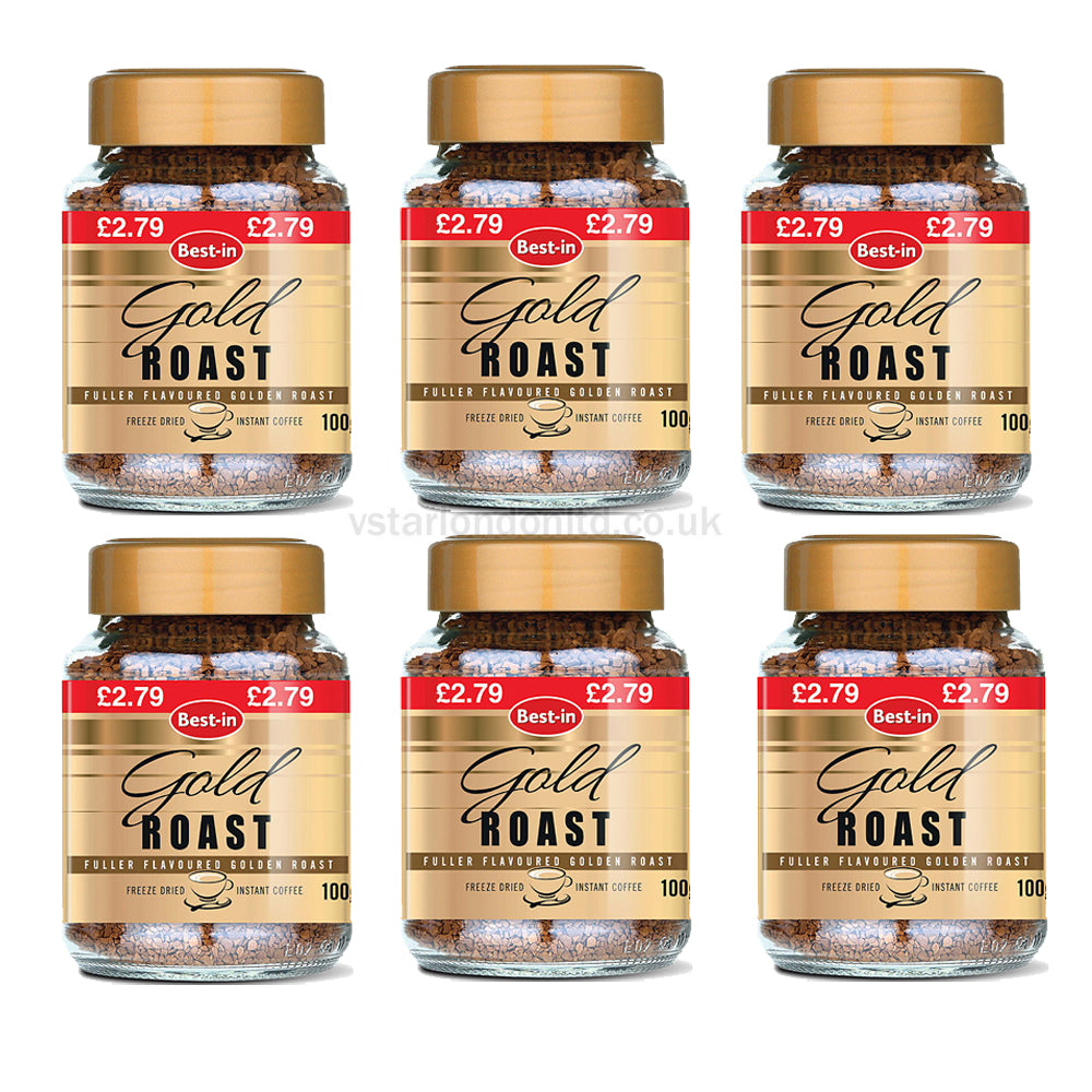 Best In Gold Roast Freeze Dried Coffee 100g (Pack of 6 Jars) - Rich Flavor & Aroma PMP