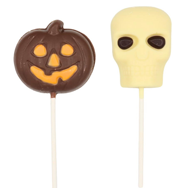 Stockley's Halloween Milk Chocolate Lollipops 35g Pumpkin Skull Chocolate Treats (Box of 27 Lollies)