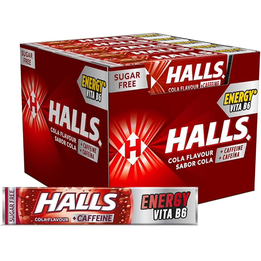 Halls Cola Flavour Sugar-Free + Caffeine Energy with Vitamin B6 (Pack of 20)