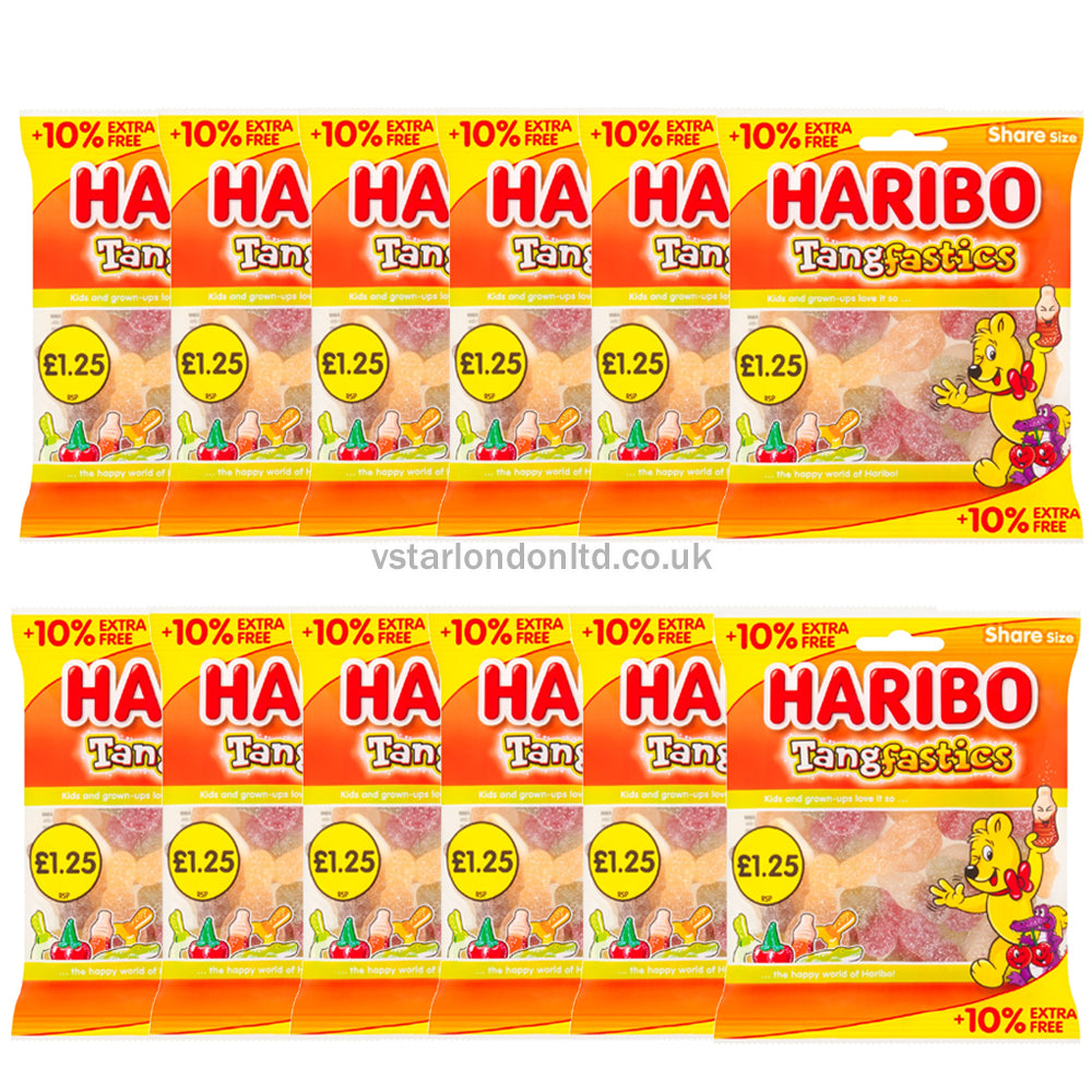 HARIBO Tangfastics Fruit & Cola Flavour Fizzy Jelly Sweets Sharing Bag (154g × 12)
