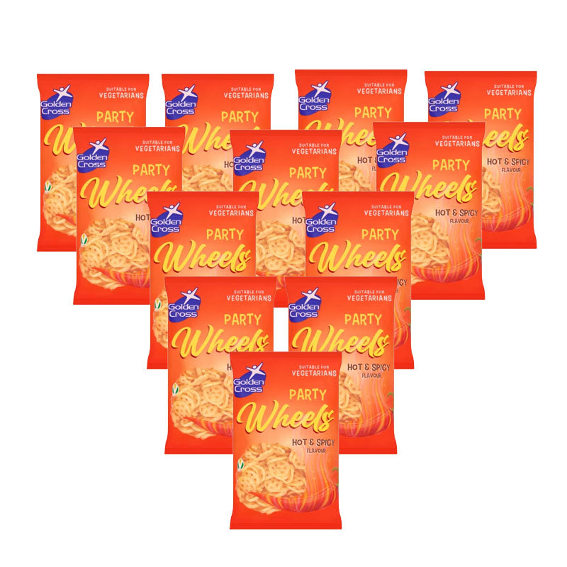 Golden Cross Hot & Spicy Party Wheel Crisps 90g Spicy Snack Wheels (Box of 12 Packs)