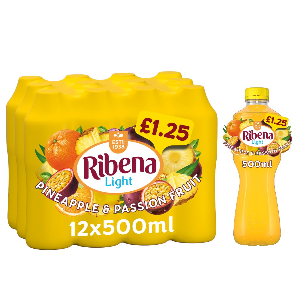 Ribena Pineapple & Passion Fruit Juice Drink No Added Sugar 500ml PMP (Case of 12)