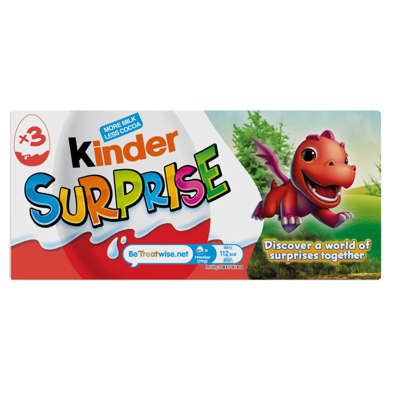 Kinder Surprise Milk Chocolate Eggs With Toy 3 x 20g Multipack