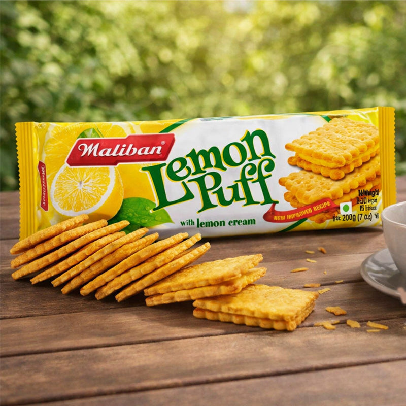 Maliban Lemon Puff Biscuits 200g Lemon Cream Sandwich Biscuits (Box of 7 & 15 Packs)