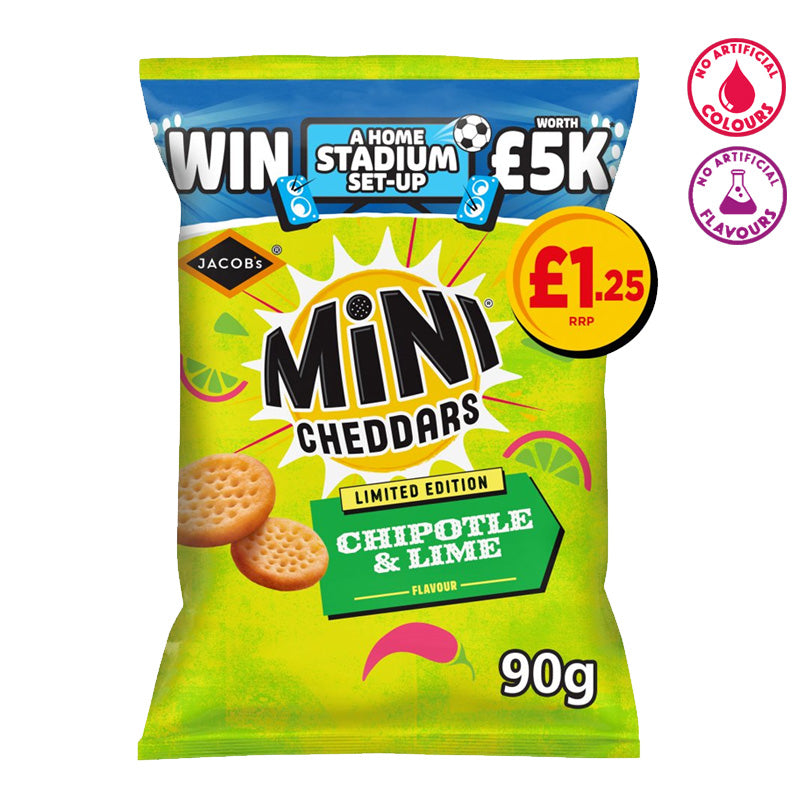 Mini Cheddars Limited Edition Chipotle & Lime 90g PMP (7 & 15 Packs) – Cheese Snack Biscuits