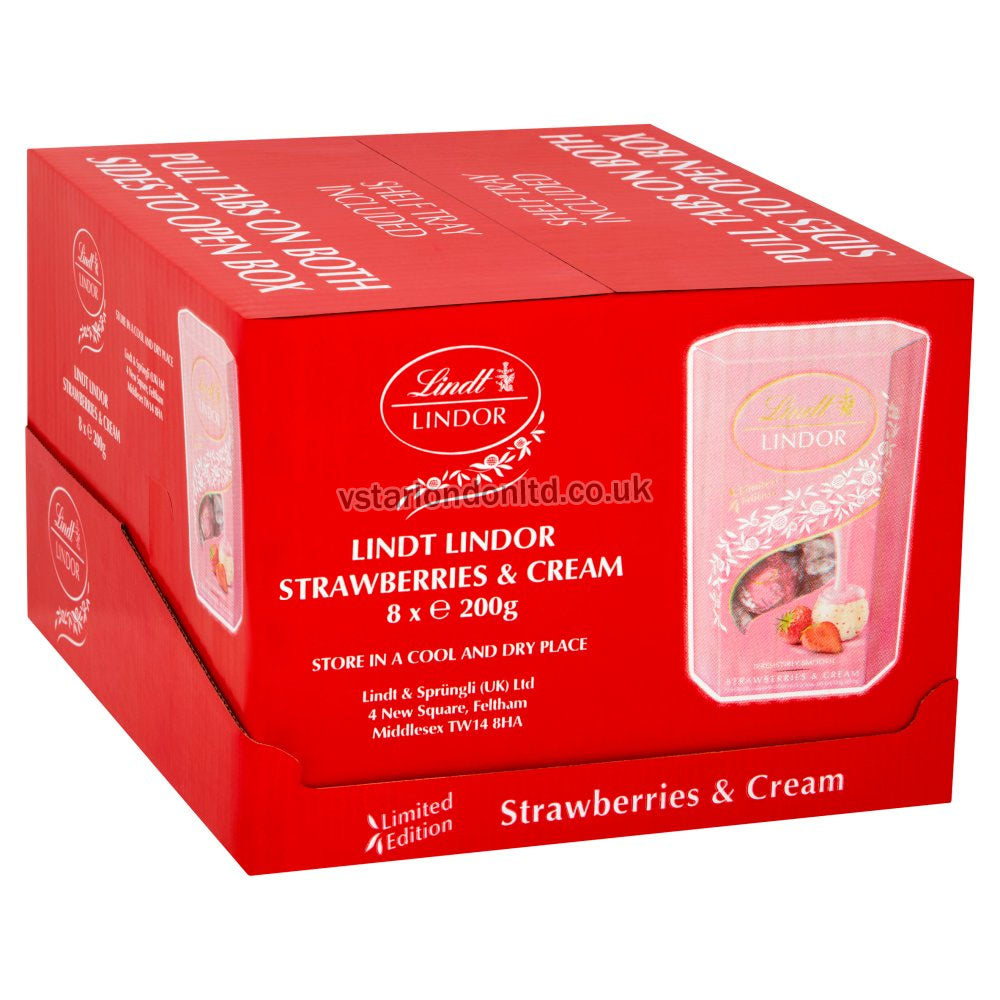 Lindt Lindor Strawberries & Cream Chocolate Truffles 200g – Bulk Packs (2, 4, 6, 8)