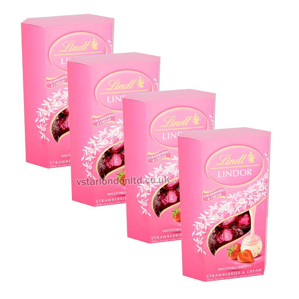 Lindt Lindor Strawberries & Cream Chocolate Truffles 200g – Bulk Packs (2, 4, 6, 8)