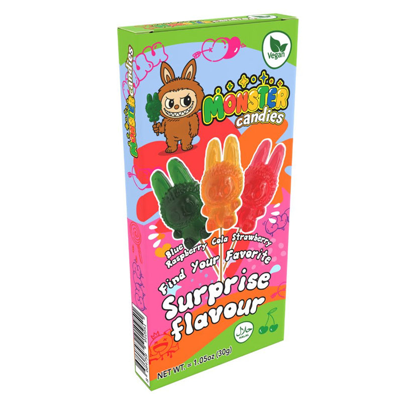Monster Candies Surprise Assorted Flavour Lollipop 30g Assorted Hard-Boiled Lollipops (Box of 24)