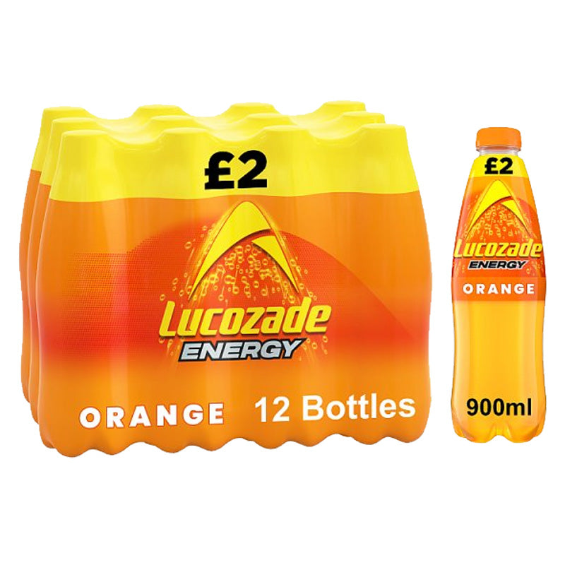 Lucozade Energy Drink Orange 900ml PMP Sparkling Orange Glucose Drink (12 Bottles)