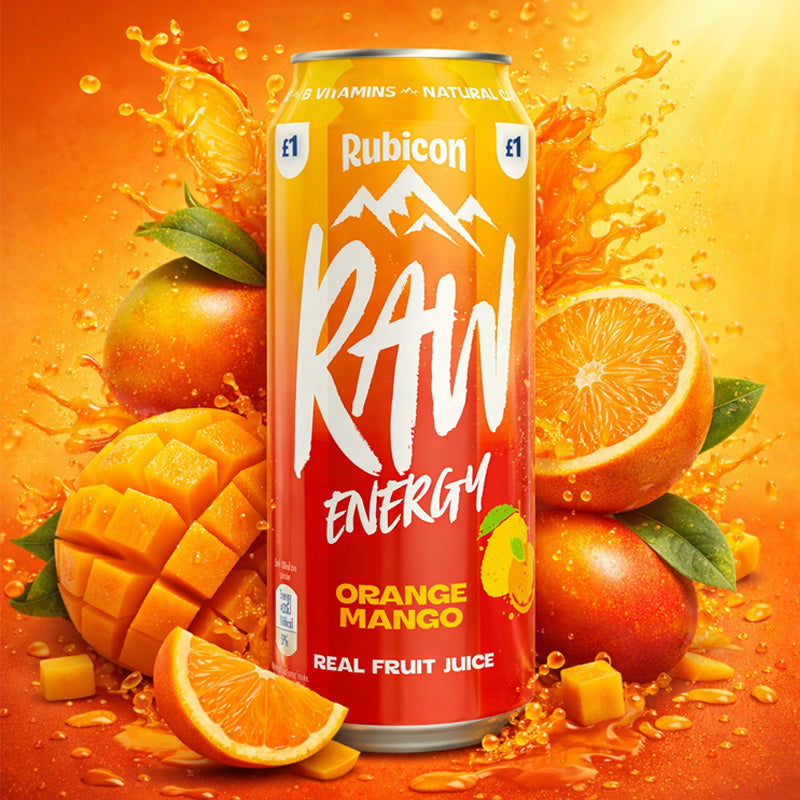 Rubicon Raw Energy Orange & Mango Energy Drink 500ml PMP (Box of 12 Cans)