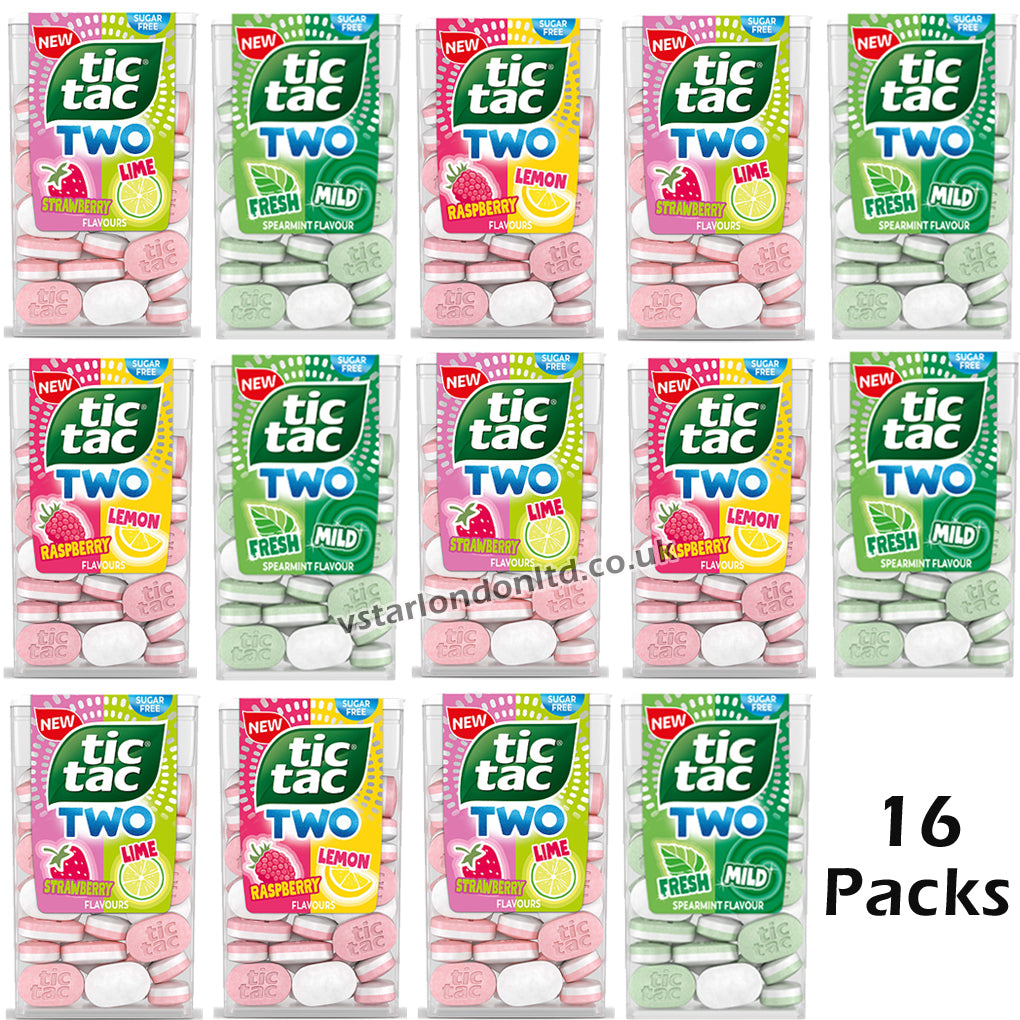 Tic Tac Two Variety Pack – Raspberry & Lemon, Spearmint, Strawberry & Lime (38g)