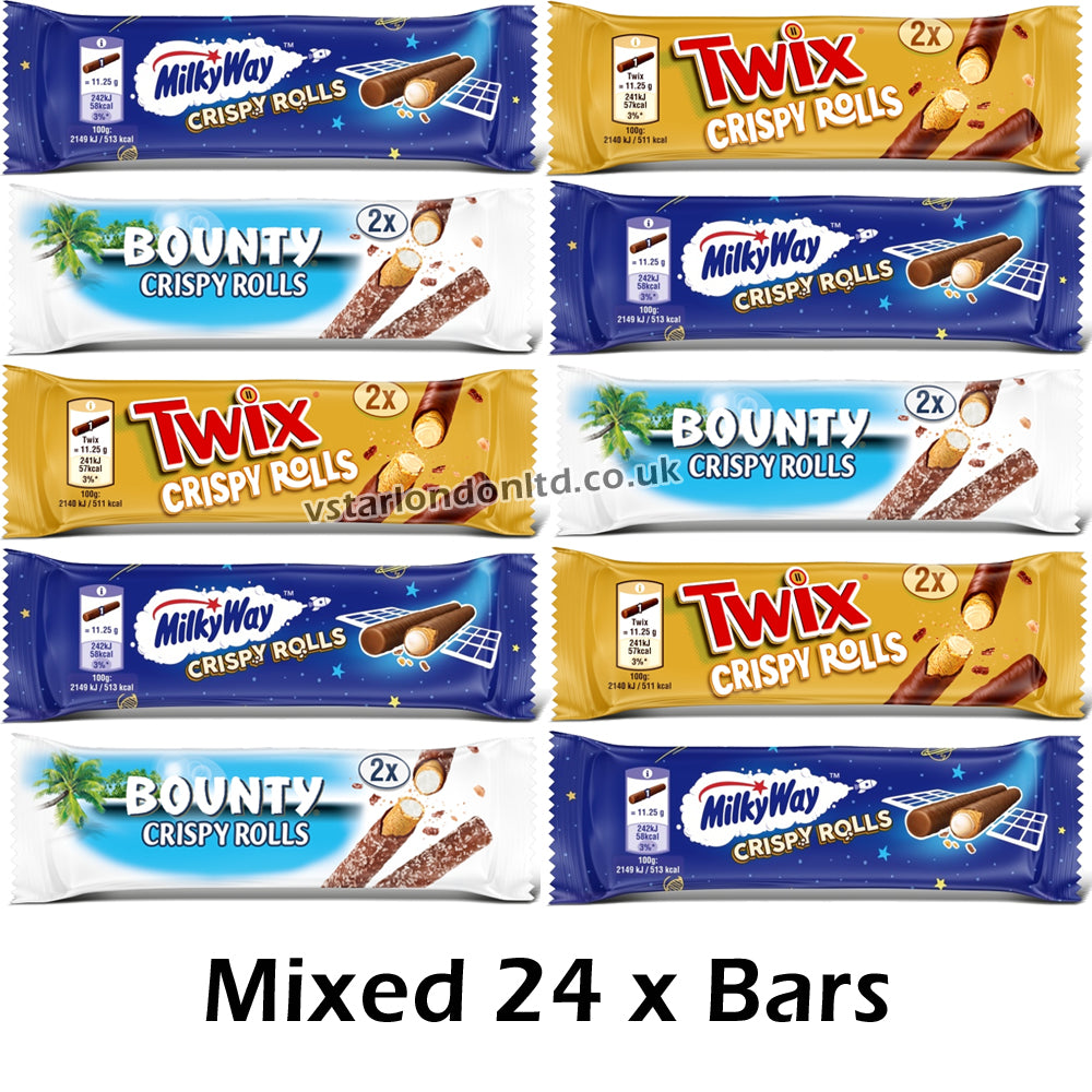 Milky Way, Bounty & Twix Crispy Rolls | Mixed Chocolate 24 Bars