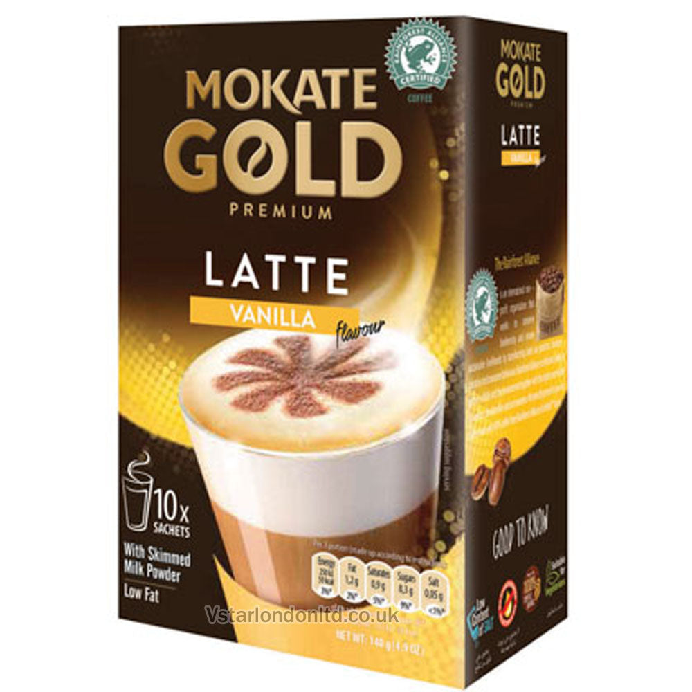 Mokate Gold Premium Vanilla Latte - Pack of 12 (10 Sachets Each) | Instant Coffee Drink