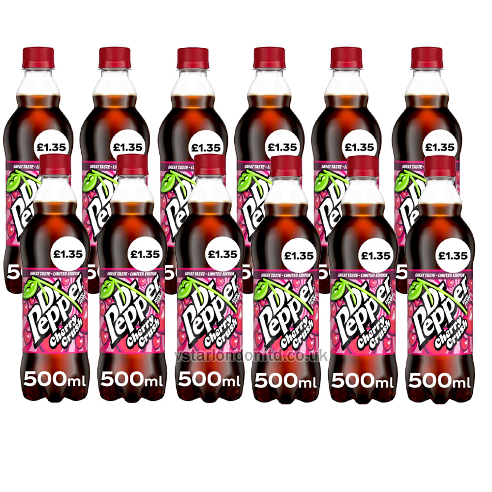 Dr Pepper Zero Cherry Crush 500ml (Pack of 12 Bottles) - Refreshing Drink