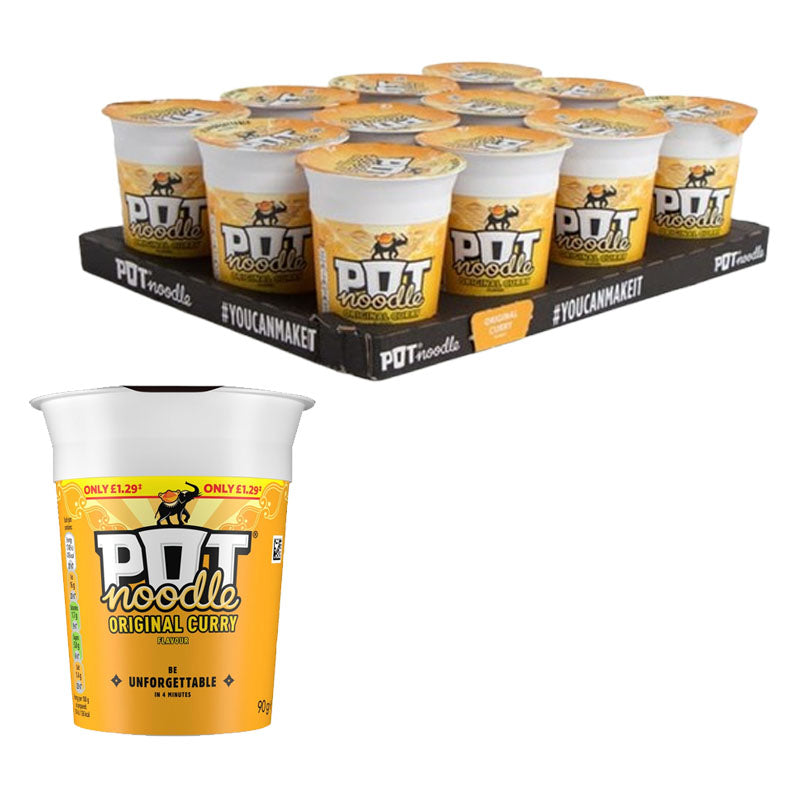Pot Noodle 90g Instant Snack Cups– Chicken & Mushroom, Bombay Bad Boy & More (Box of 12)