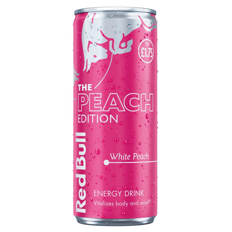 Red Bull Peach Edition White Peach Energy Drink 250ml PMP Cans – (Box of 12 cans)
