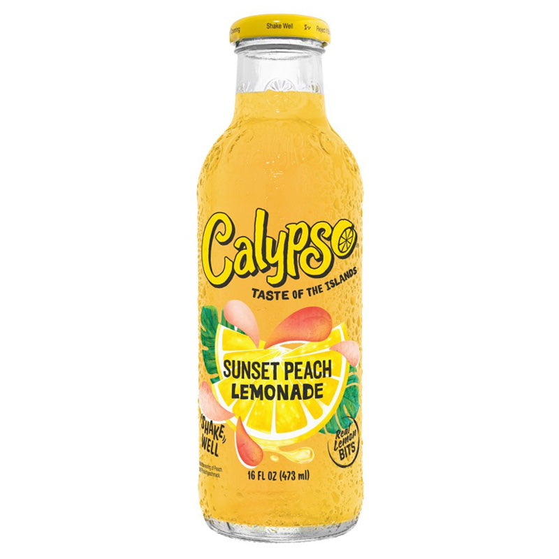 Calypso Sunset Peach Lemonade 473ml x 12 Glass Bottles Peach Lemon Drink