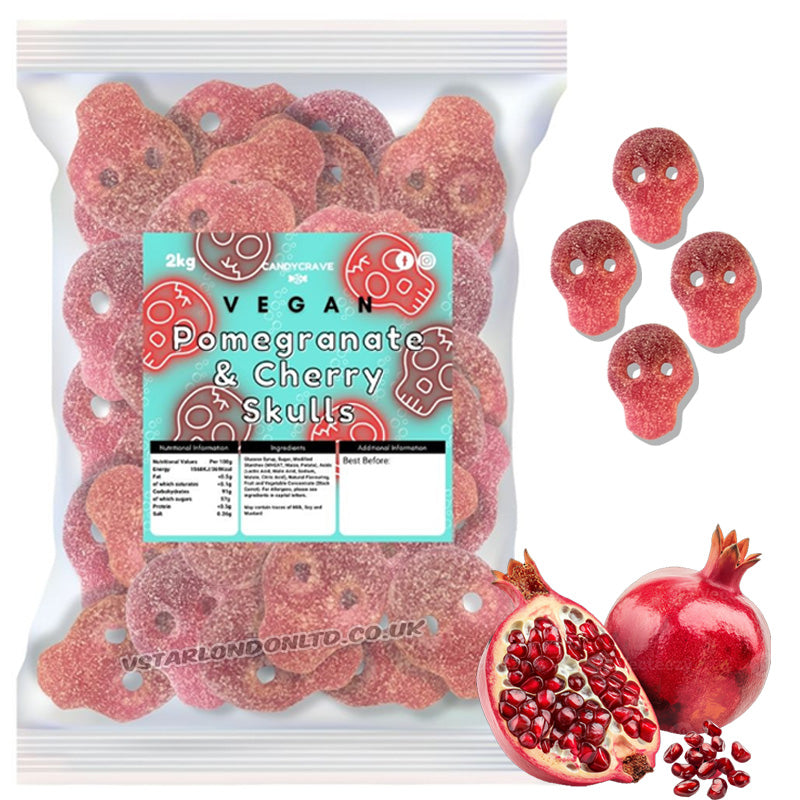 Candycrave Vegan Fizzy Pomegranate Cherry Skulls 2kg Sour Gummy Sweets Vegan Pick and Mix