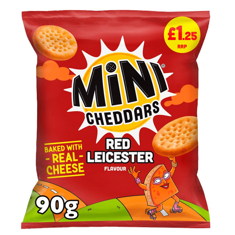 Mini Cheddars Red Leicester Flavour 90g x 15 Packs PMP – Cheese Snack Biscuits
