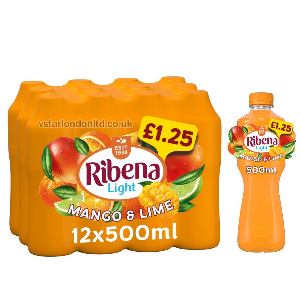 Ribena Mango and Lime Juice Drink No Added Sugar ( 500ml × 12 ) PMP