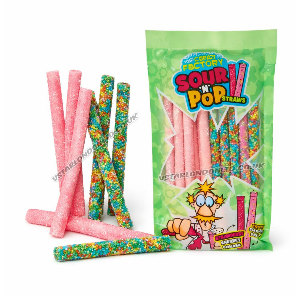 Crazy Candy Factory Sour n Pop Straws 80g (Box of 12)